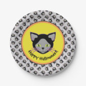 Halloween Black Cat Face Pattern Papieren Bordje (Voorkant)