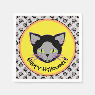 Halloween Black Cat Face Pattern Servet