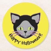Halloween Black Cat Face Ronde Kartonnen Onderzetter (Voorkant)