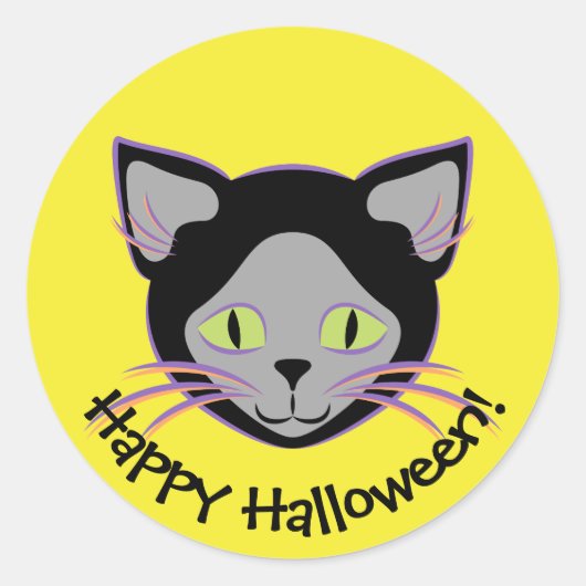 Halloween Black Cat Face Ronde Sticker (Voorkant)
