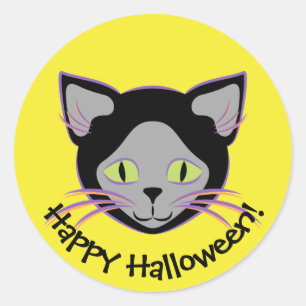 Halloween Black Cat Face Ronde Sticker
