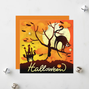Halloween Black Cat Feestdagenkaart