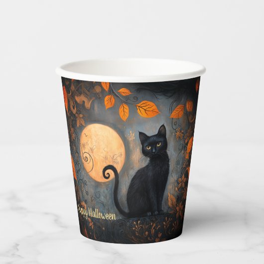 Halloween  Black Cat Full Moon Adult Party Papieren Bekers (Voorkant)