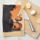 Halloween Black Cat Full Moon Theedoek (Quarter Fold)