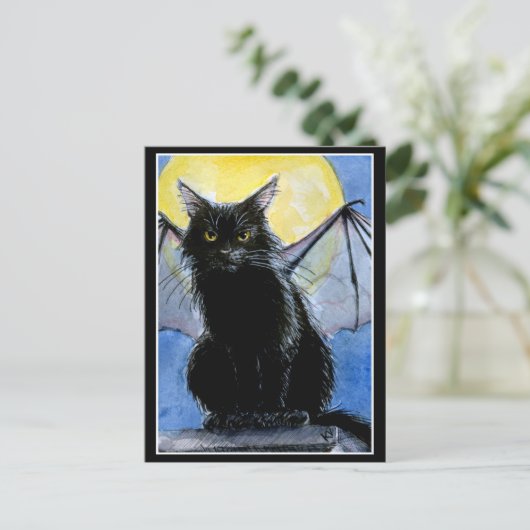 Halloween Black cat gargoyle briefkaart (Staand voorkant)