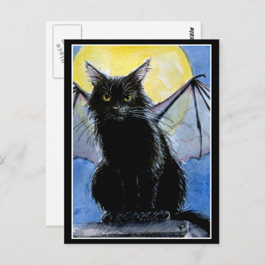Halloween Black cat gargoyle briefkaart (Voorkant / Achterkant)