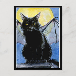 Halloween Black cat gargoyle briefkaart
