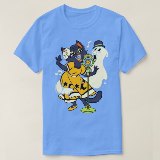 Halloween Black Cat Ghost zingen T-shirt (Design voorkant)