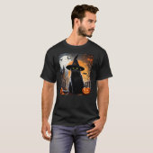 Halloween Black Cat Hat Spooky Cat and Pumpkin Gra T-shirt (Voorkant volledig)