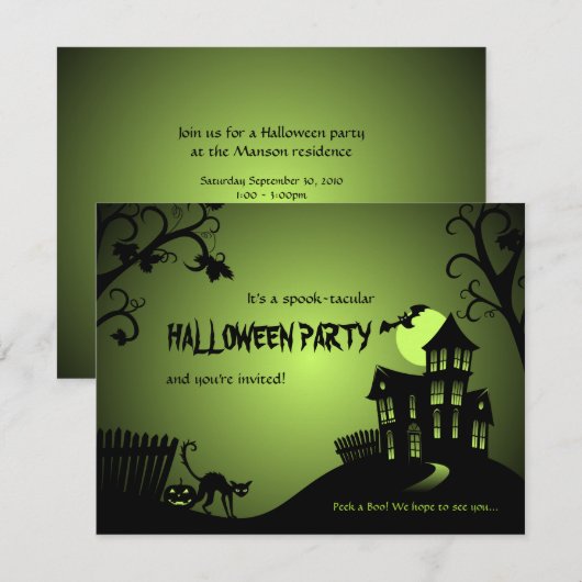 Halloween Black Cat Haunted House Kaart (Voorkant / Achterkant)