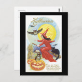 Halloween Black Cat, heks and Owl Briefkaart (Voorkant / Achterkant)
