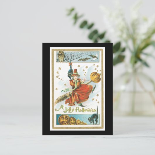 Halloween Black Cat, heks and Owl Briefkaart (Staand voorkant)