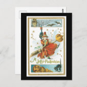 Halloween Black Cat, heks and Owl Briefkaart (Voorkant / Achterkant)