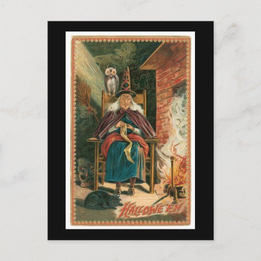 Halloween Black Cat, heks and Owl Briefkaart (Voorkant)