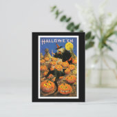 Halloween Black Cat, heks en pompoen Briefkaart (Staand voorkant)
