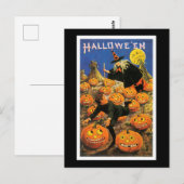 Halloween Black Cat, heks en pompoen Briefkaart (Voorkant / Achterkant)