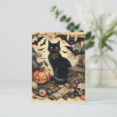 Halloween Black Cat Holiday Feestdagenkaart (Staand voorkant)