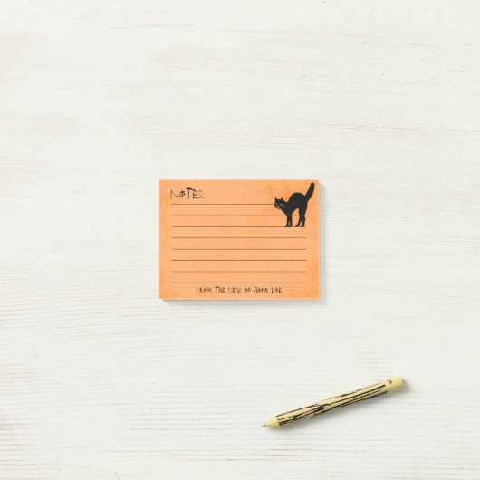 Halloween Black Cat Iconic Silhouette Sinaasappel Post-it® Notes (Op bureau)