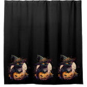 Halloween Black Cat Jack-o-Lantern Sinaasappel Douchegordijn (Voorkant)