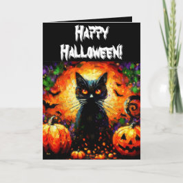 Halloween Black Cat & Jack-O-Lanterns gepersonalis Kaart