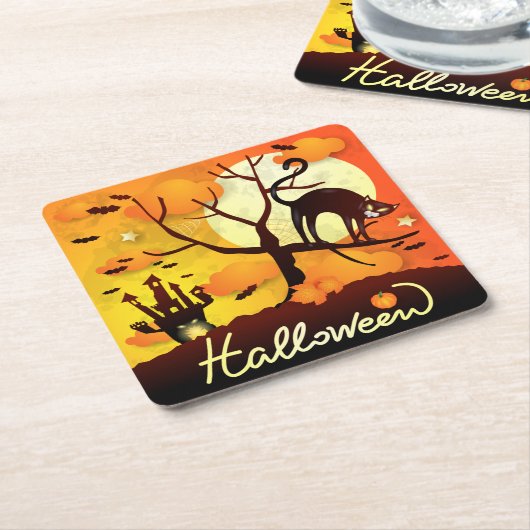 Halloween Black Cat Kartonnen Onderzetters (Schuin)