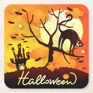 Halloween Black Cat Kartonnen Onderzetters