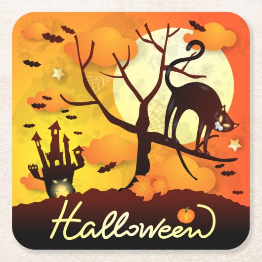 Halloween Black Cat Kartonnen Onderzetters (Voorkant)