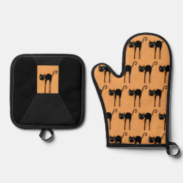 Halloween Black Cat Kitchen Decor Ovenwant & Pannenlap Set