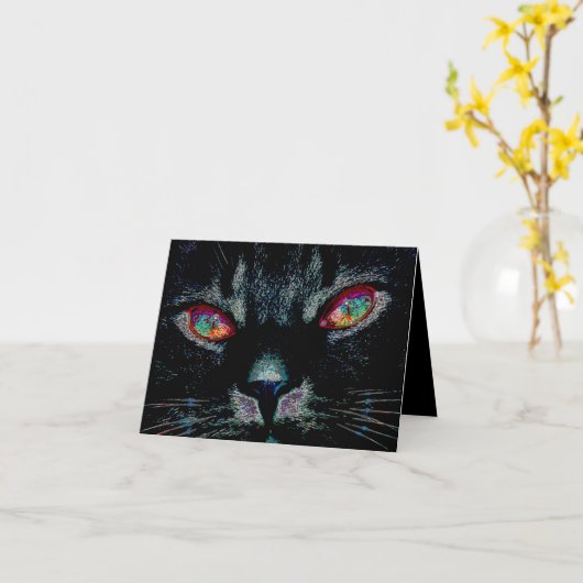 Halloween Black Cat met Fire Eyes Kaart (Gele Bloem)