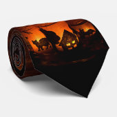 Halloween Black Cat met lumbine en vleermuizen Stropdas (Opgerold)