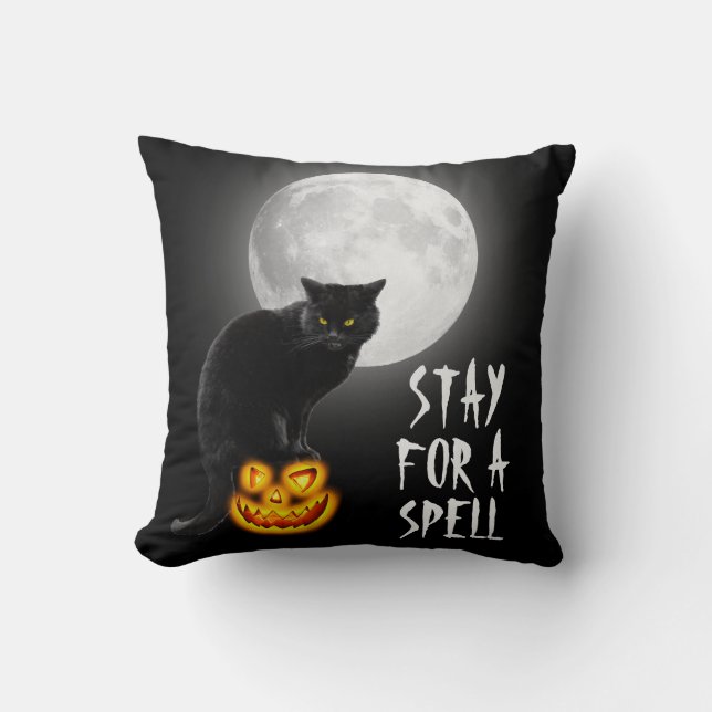 Halloween Black Cat met maan Kussen (Voorkant)