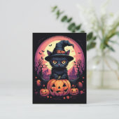 Halloween Black CAT met pompoen en heks PET Briefkaart (Staand voorkant)