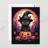 Halloween Black CAT met pompoen en heks PET Briefkaart (Voorkant / Achterkant)