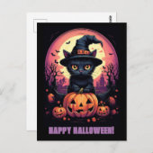 Halloween Black CAT met pompoen en heks PET Briefkaart (Voorkant / Achterkant)