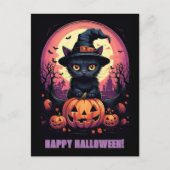 Halloween Black CAT met pompoen en heks PET Briefkaart (Voorkant)