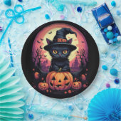 Halloween Black CAT met pompoen en heks PET Papieren Bordje (Feest)
