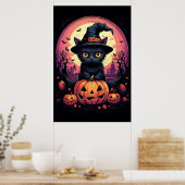 Halloween Black CAT met pompoen en heks PET Poster (Keuken)