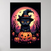 Halloween Black CAT met pompoen en heks PET Poster (Voorkant)