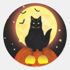 Halloween Black Cat met pompoen Ronde Sticker