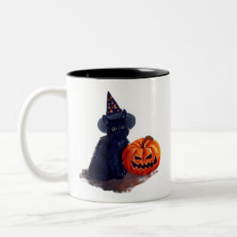 Halloween Black Cat met pompoen Tweekleurige Koffiemok