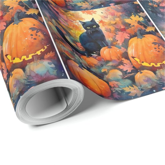 Halloween Black Cat met pompoenen eng Cadeaupapier (Rol Hoek)