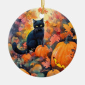 Halloween Black Cat met pompoenen eng Keramisch Ornament (Voorkant)