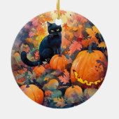 Halloween Black Cat met pompoenen eng Keramisch Ornament (Achterkant)