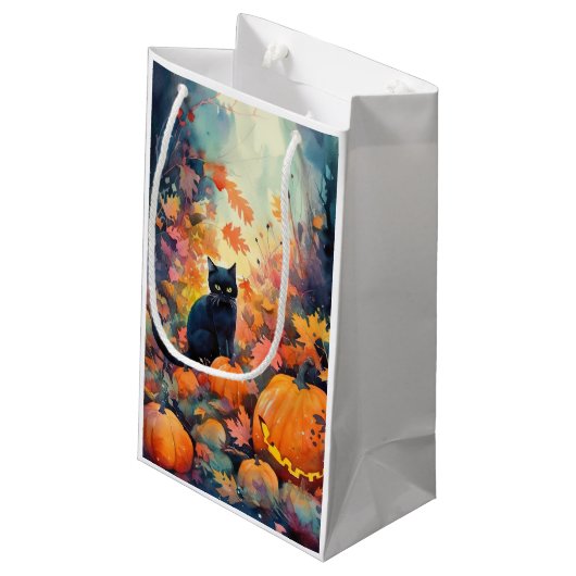 Halloween Black Cat met pompoenen eng Klein Cadeauzakje (Achterkant Gekanteld)