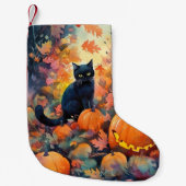 Halloween Black Cat met pompoenen eng Kleine Kerstsok (Voorkant)