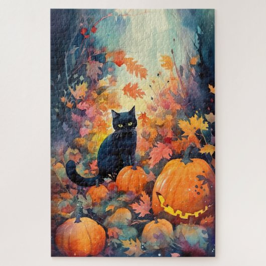 Halloween Black Cat met pompoenen eng Legpuzzel (Verticaal)