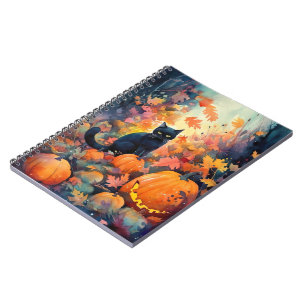 Halloween Black Cat met pompoenen eng Notitieboek