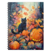 Halloween Black Cat met pompoenen eng Notitieboek (Voorkant)