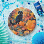 Halloween Black Cat met pompoenen eng Papieren Bordje (Feest)