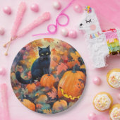 Halloween Black Cat met pompoenen eng Papieren Bordje (Feest)